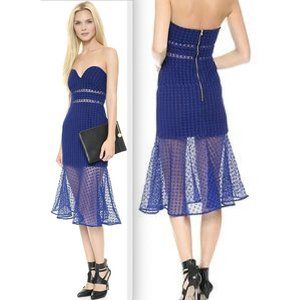 New Self Portrait US 0 UK4 blue fluted strapless sweetheart dress